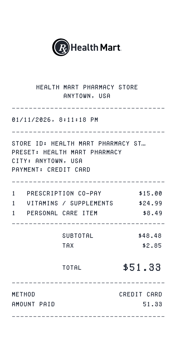 Health Mart Pharmacy Receipt Health Mart Pharmacy receipt template example
