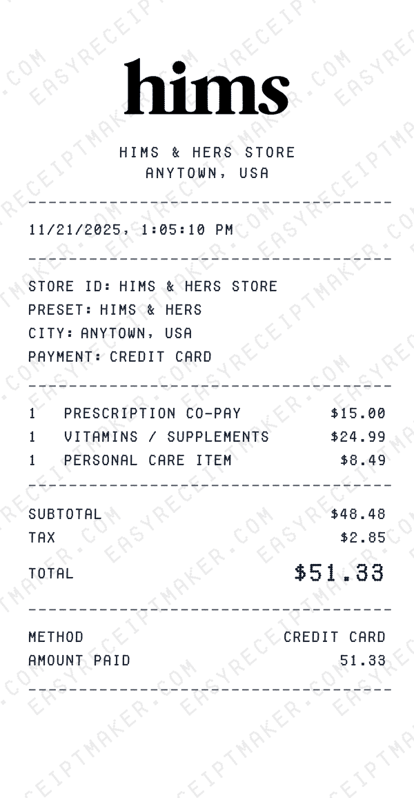 Hims & Hers receipt preview