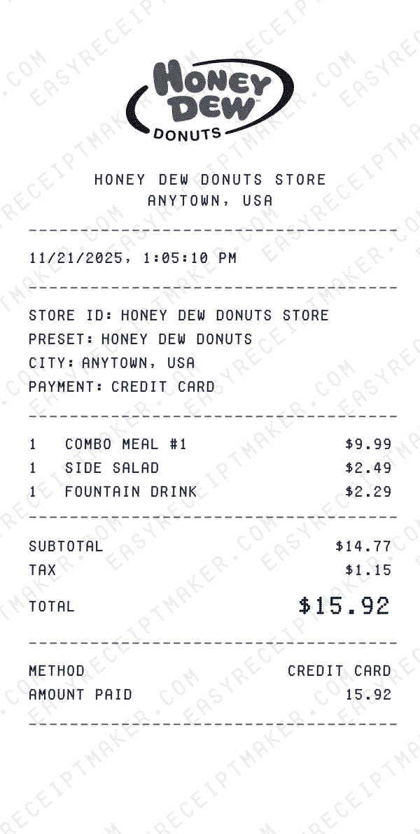 Honey Dew Donuts receipt preview