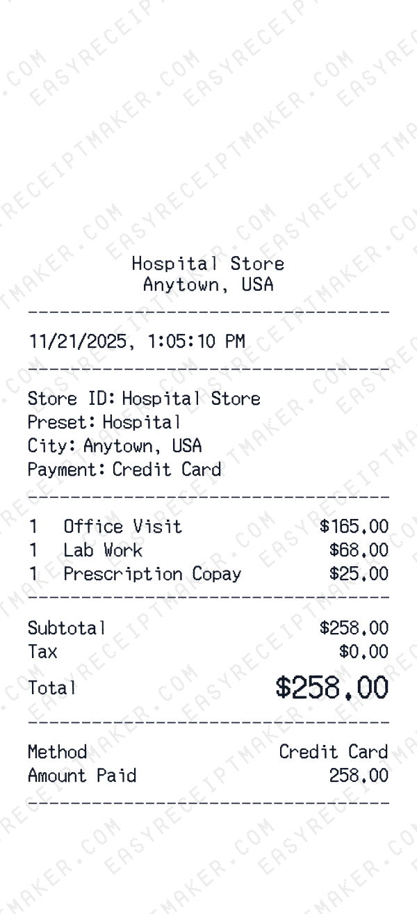 Hospital receipt preview