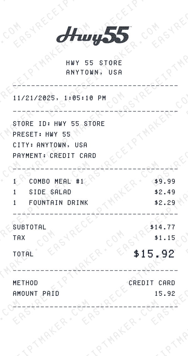 Hwy 55 receipt preview
