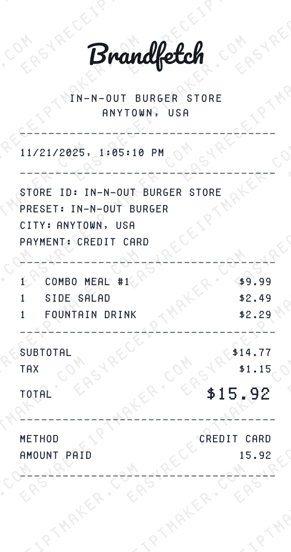 In-N-Out Burger receipt preview