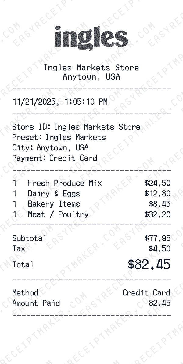 Ingles Markets receipt preview