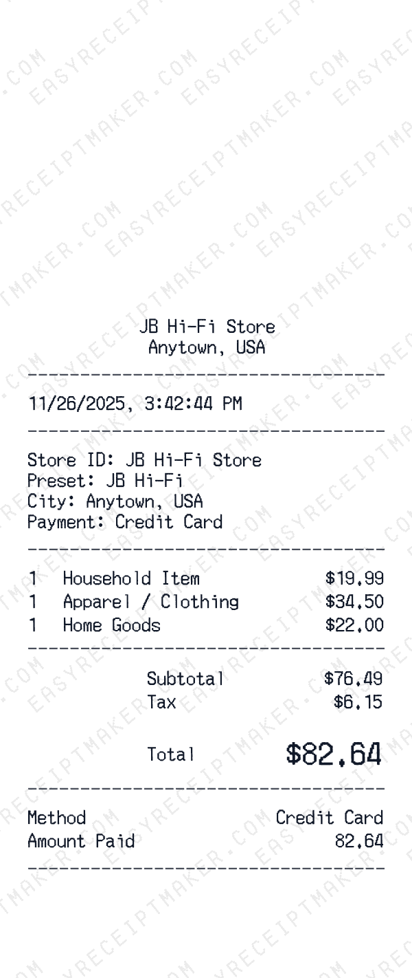 JB Hi-Fi receipt preview