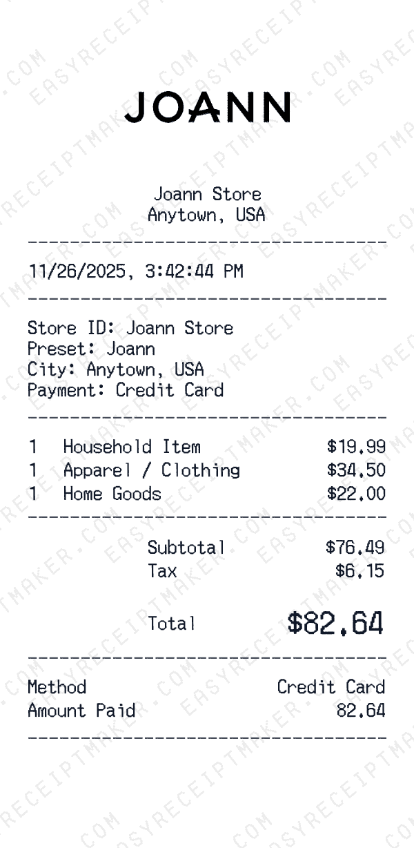 Joann receipt preview