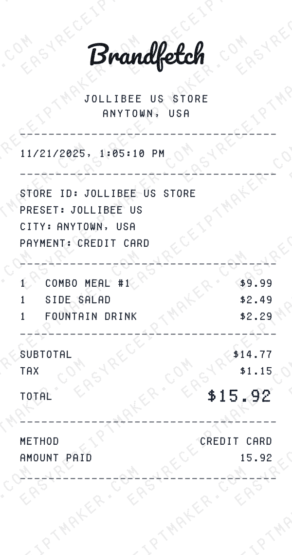 Jollibee US receipt preview