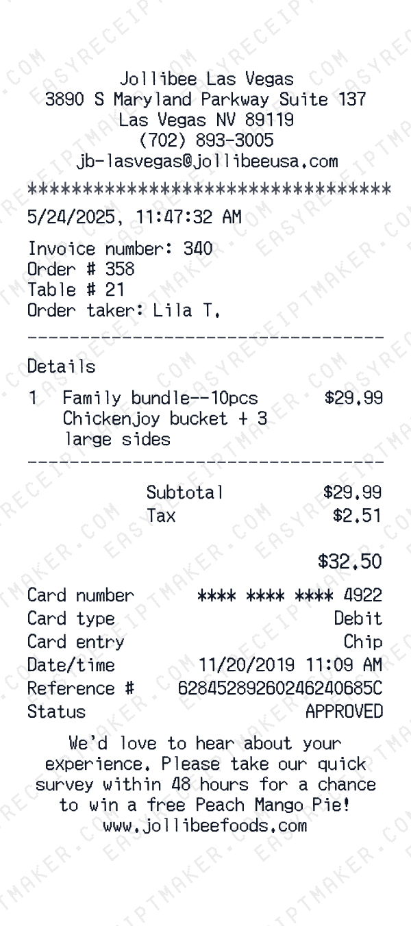 Jollibee receipt preview