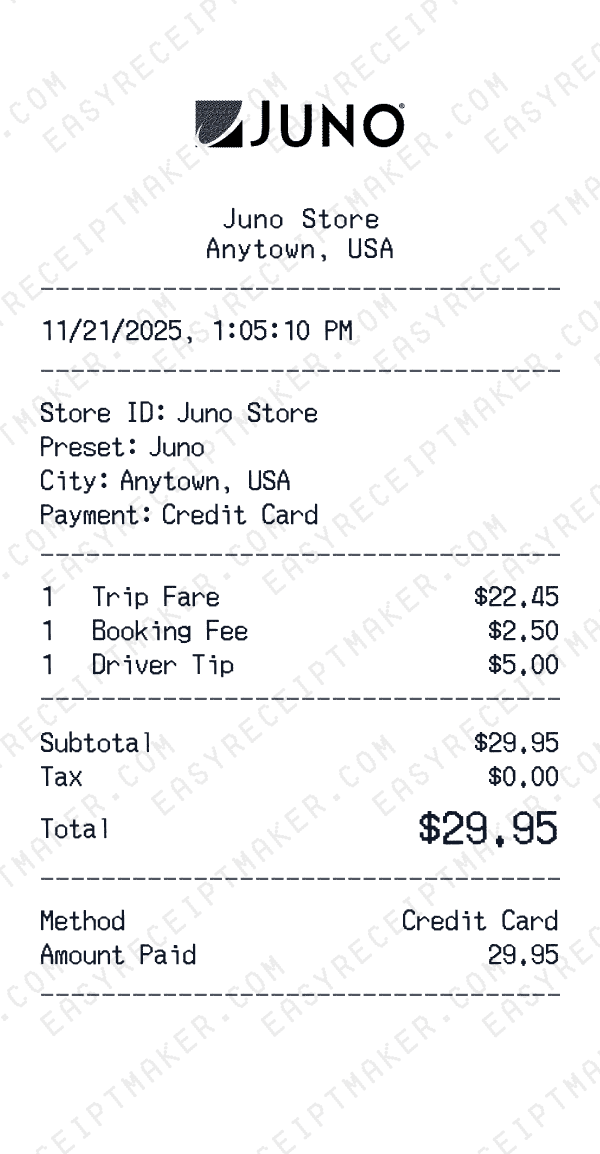 Juno receipt preview