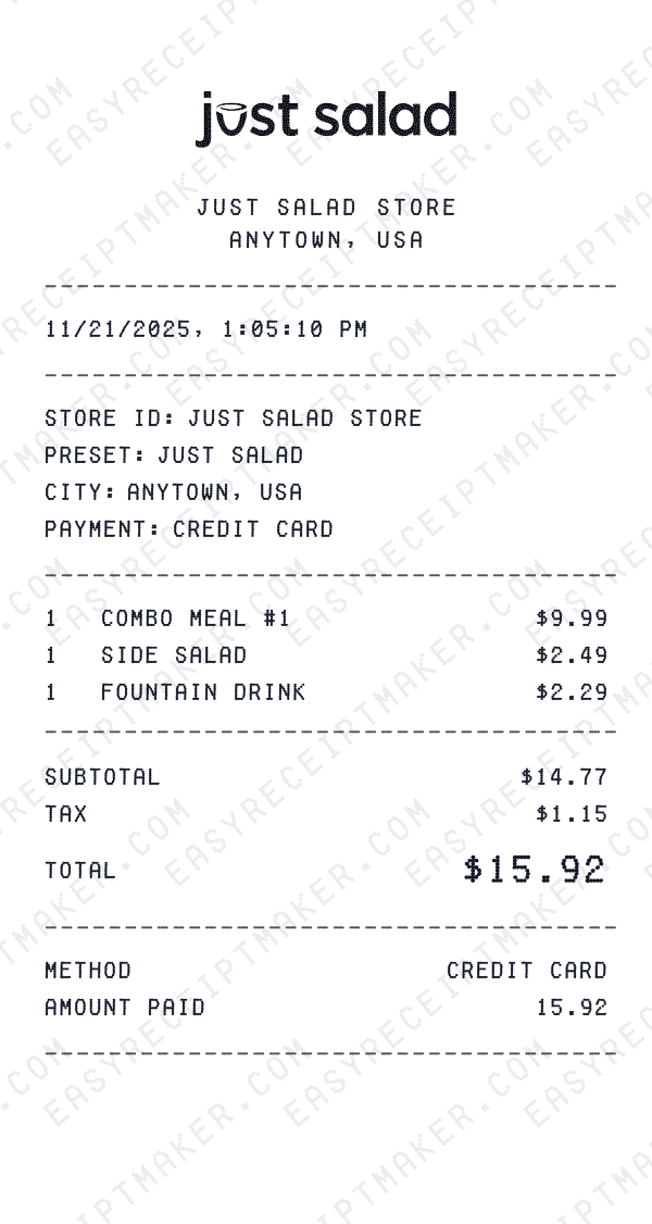 Just Salad receipt preview