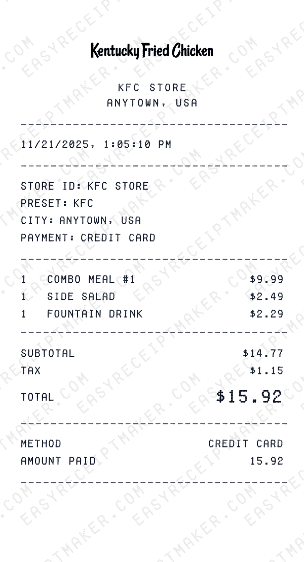 KFC receipt preview