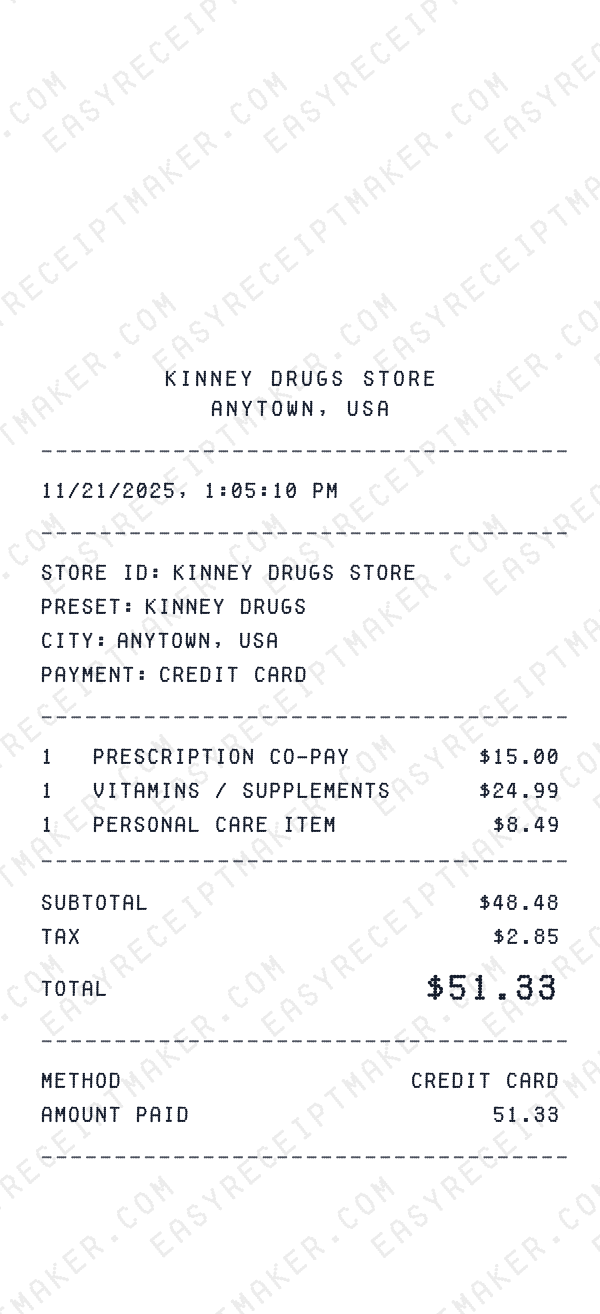 Kinney Drugs receipt preview