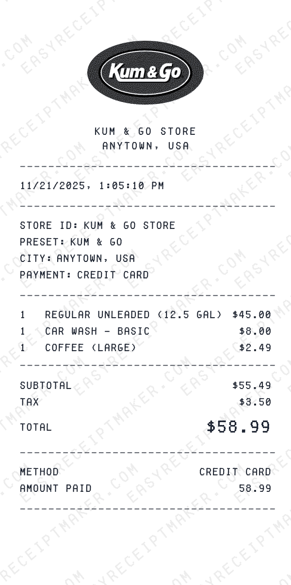 Kum & Go receipt preview