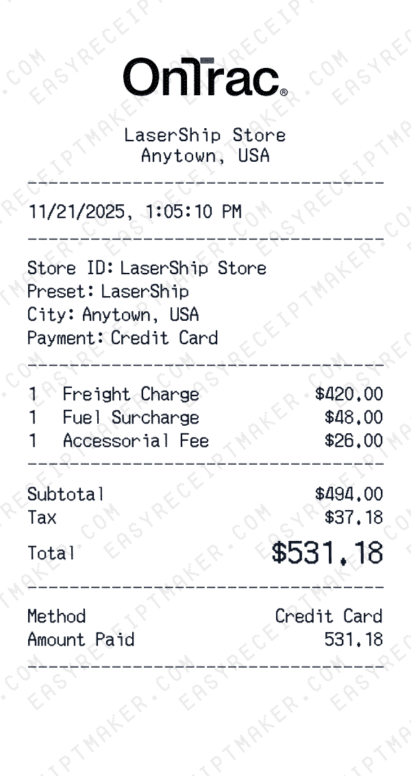 LaserShip receipt preview