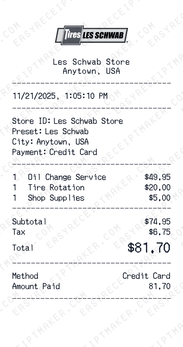 Les Schwab receipt preview