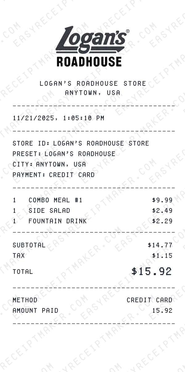 Logan's Roadhouse receipt preview