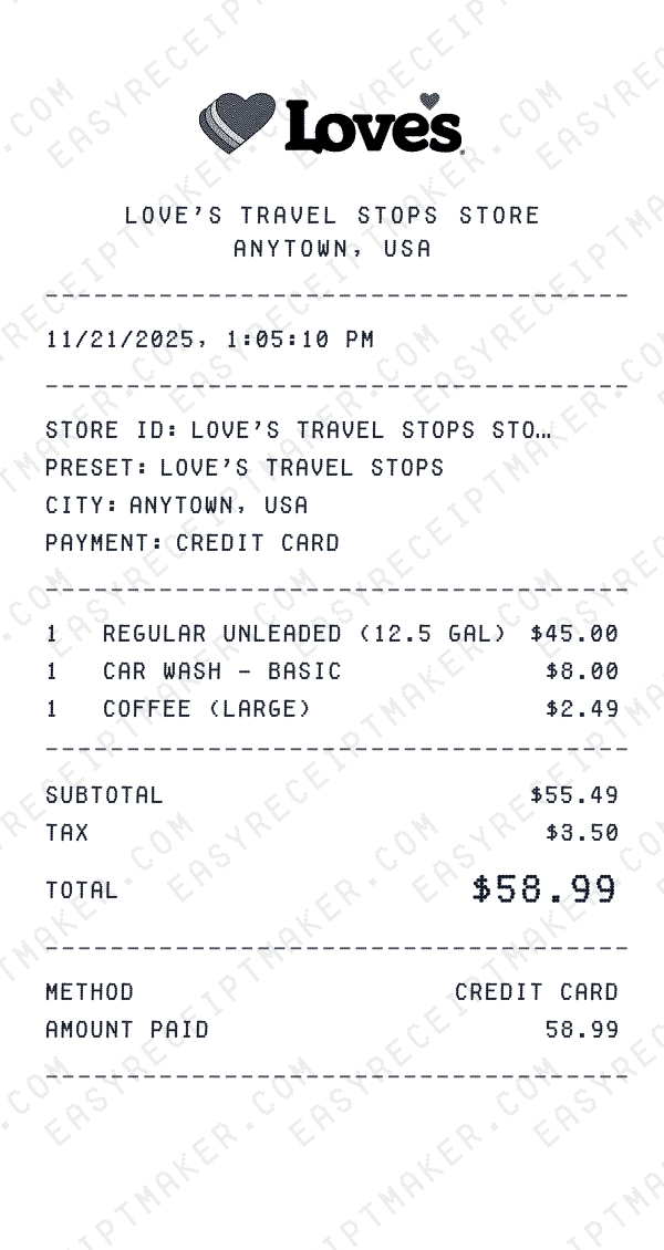 Love's Travel Stops receipt preview