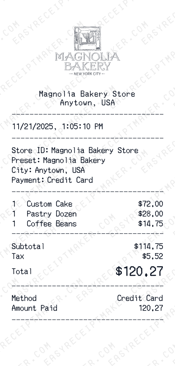 Magnolia Bakery receipt preview