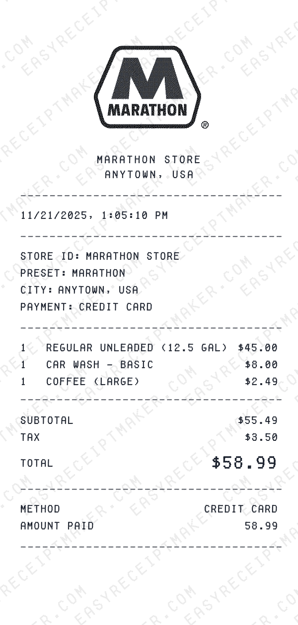 Marathon receipt preview