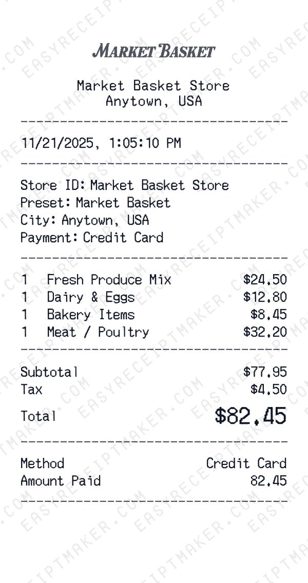 Market Basket receipt preview