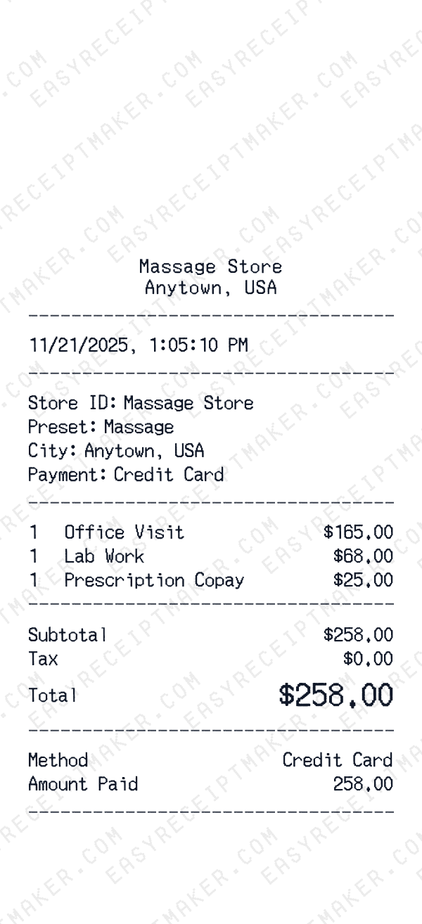 Massage receipt preview