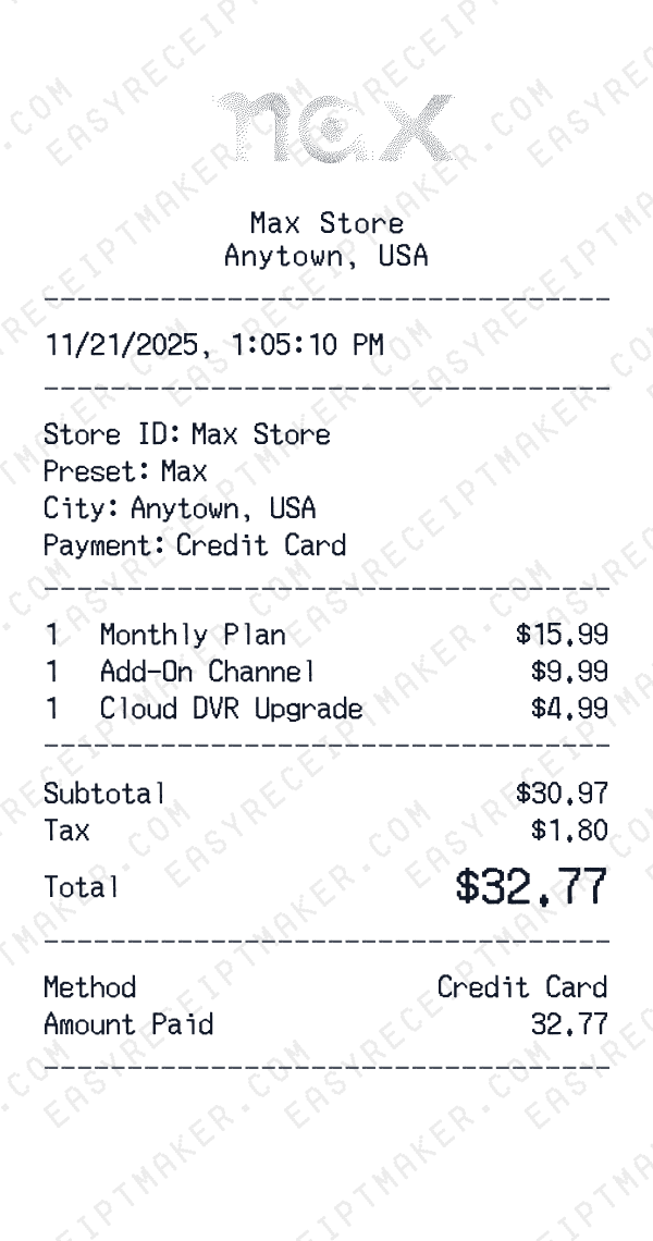 Max receipt preview