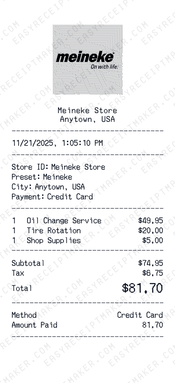 Meineke receipt preview