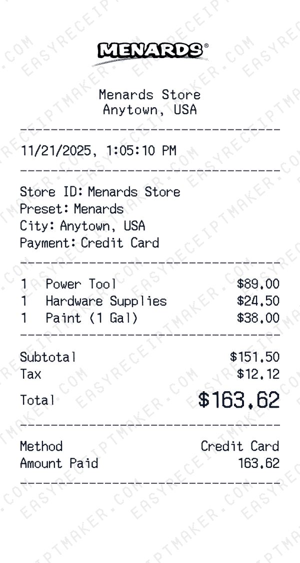 Menards receipt preview