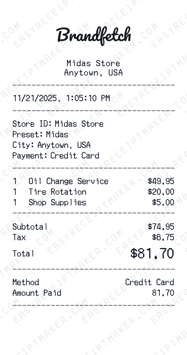 Midas receipt preview