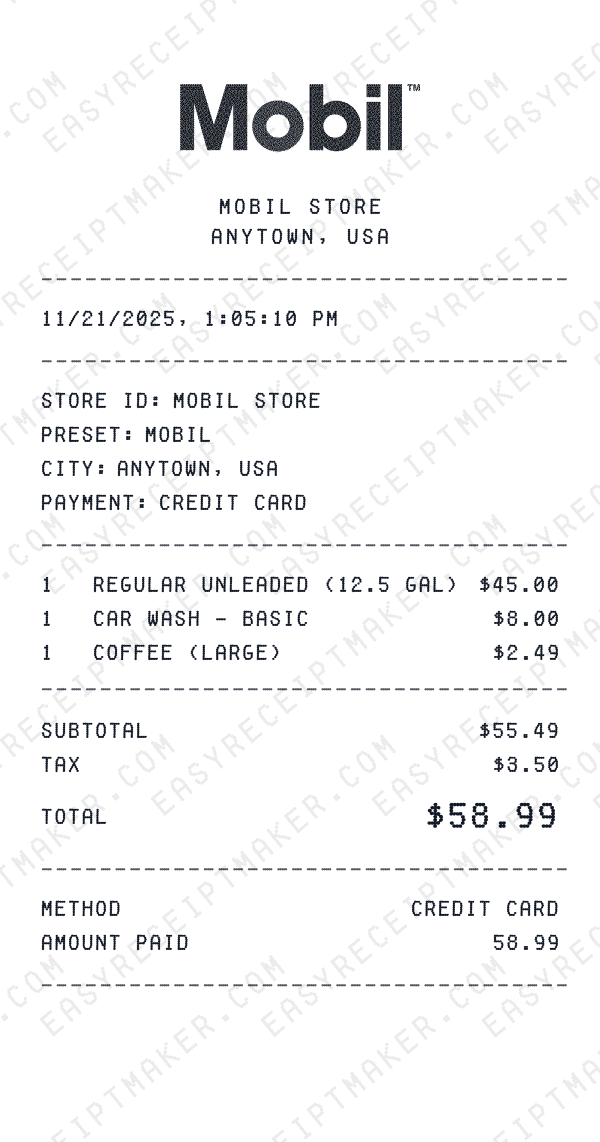 Mobil receipt preview