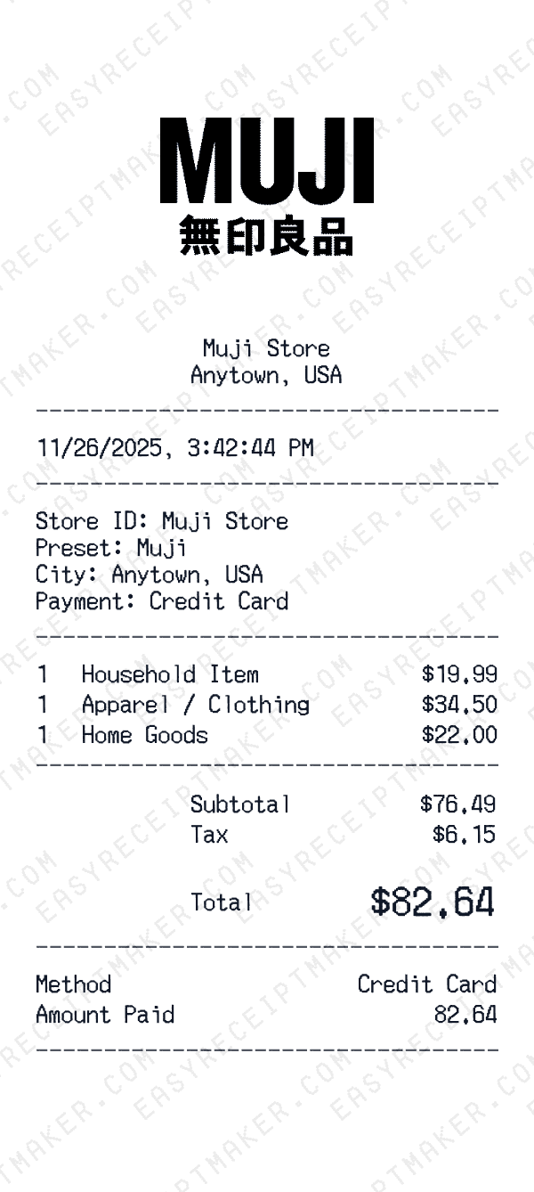Muji receipt preview