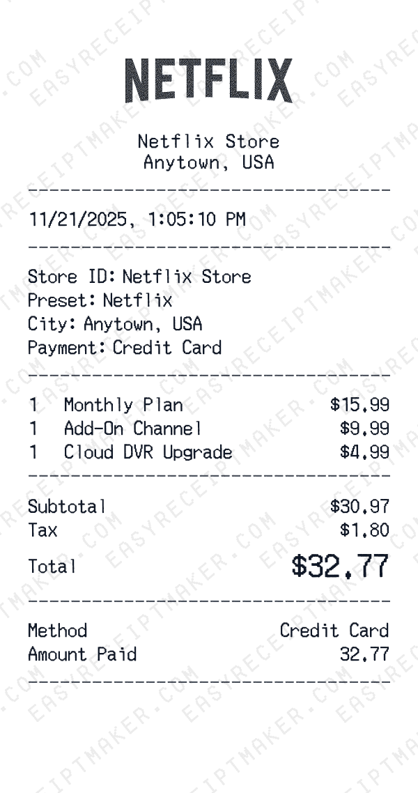 Netflix receipt preview