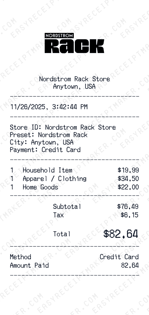 Nordstrom Rack receipt preview