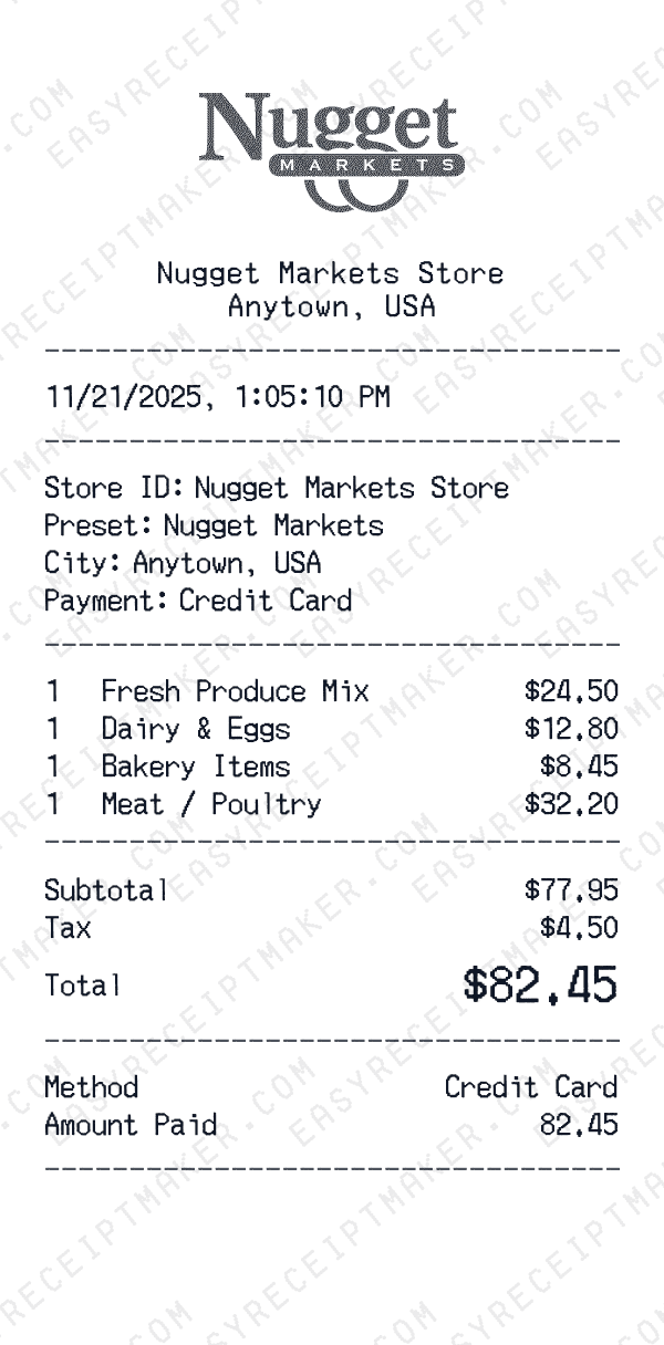 Nugget Markets receipt preview