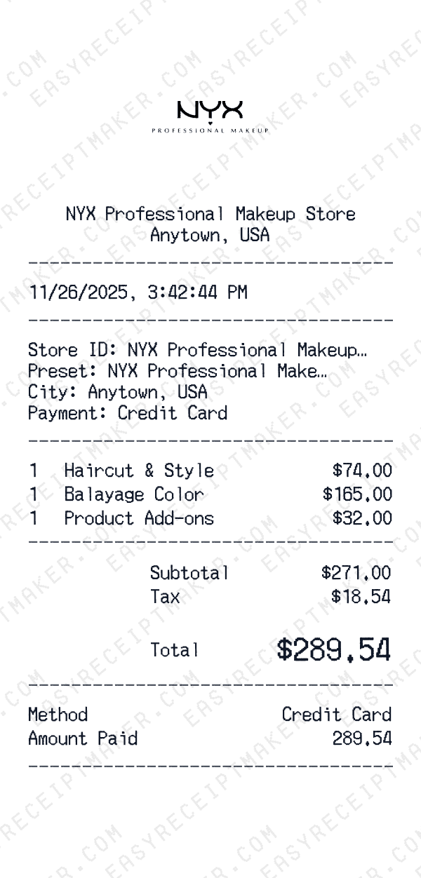 NYX Professional Makeup receipt preview