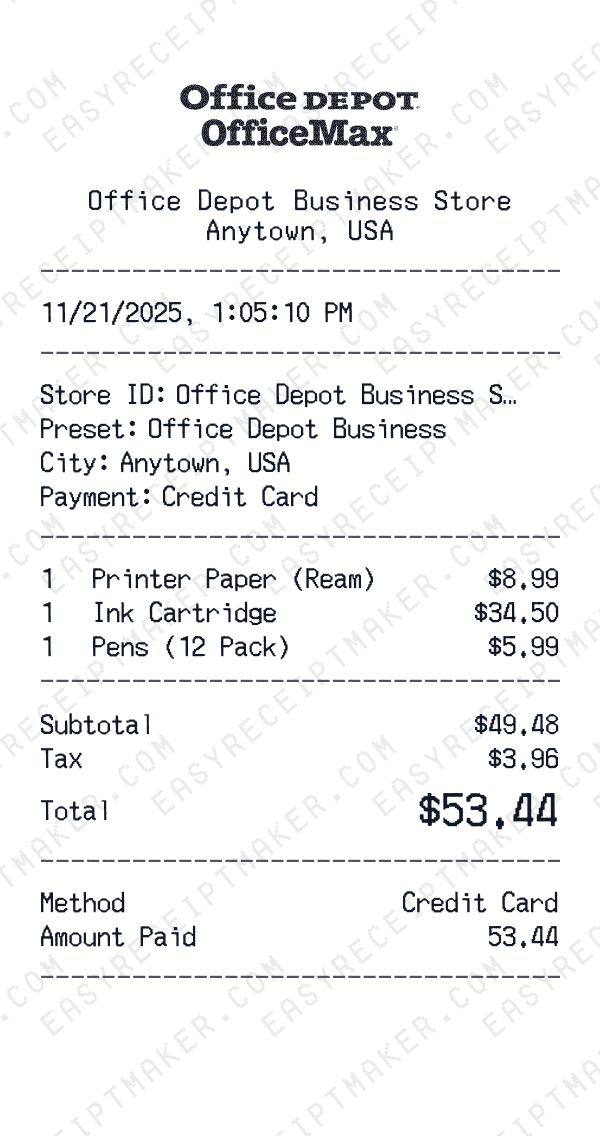 Office Depot Business receipt preview