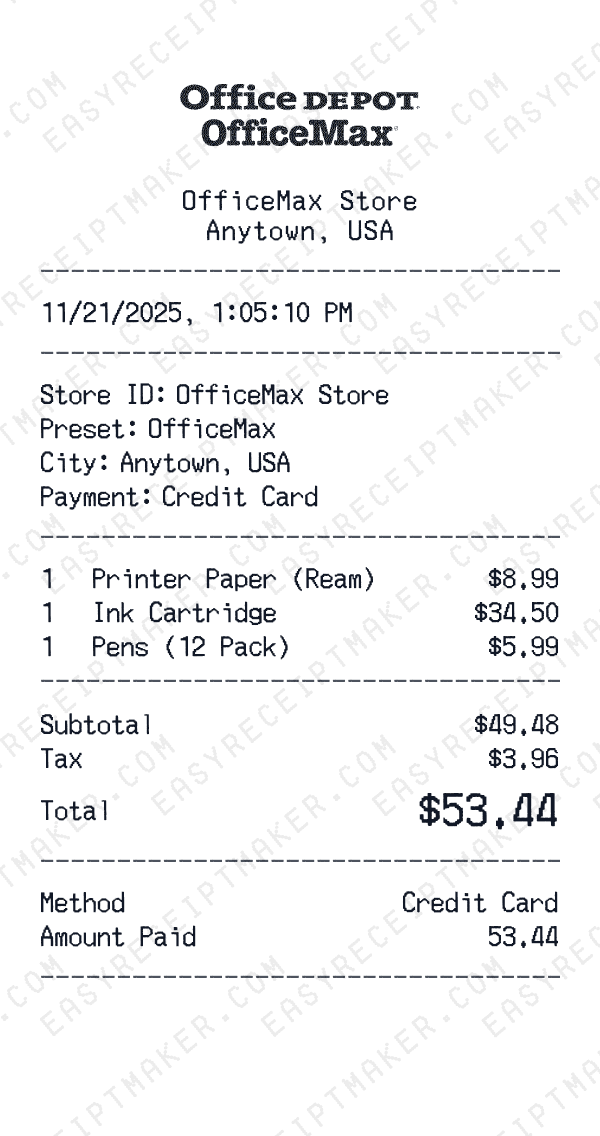 OfficeMax receipt preview