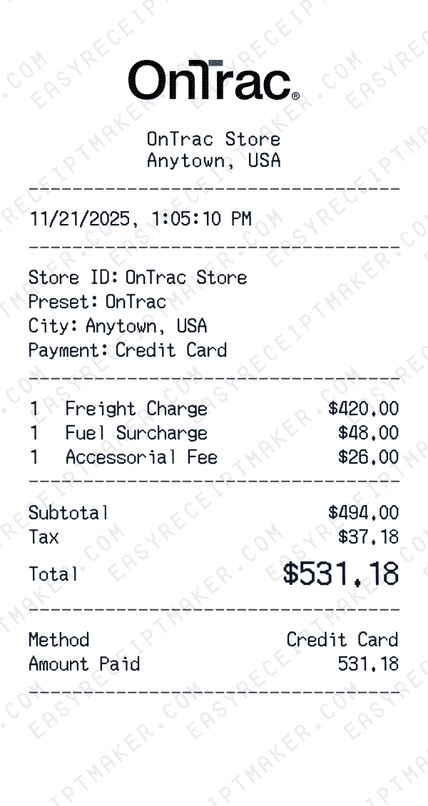 OnTrac receipt preview