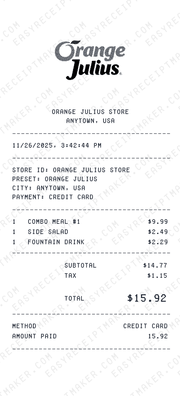 Orange Julius receipt preview