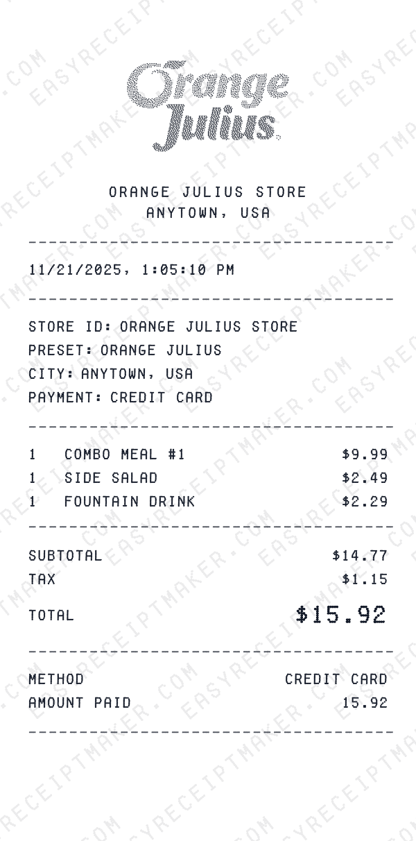 Orange Julius receipt preview