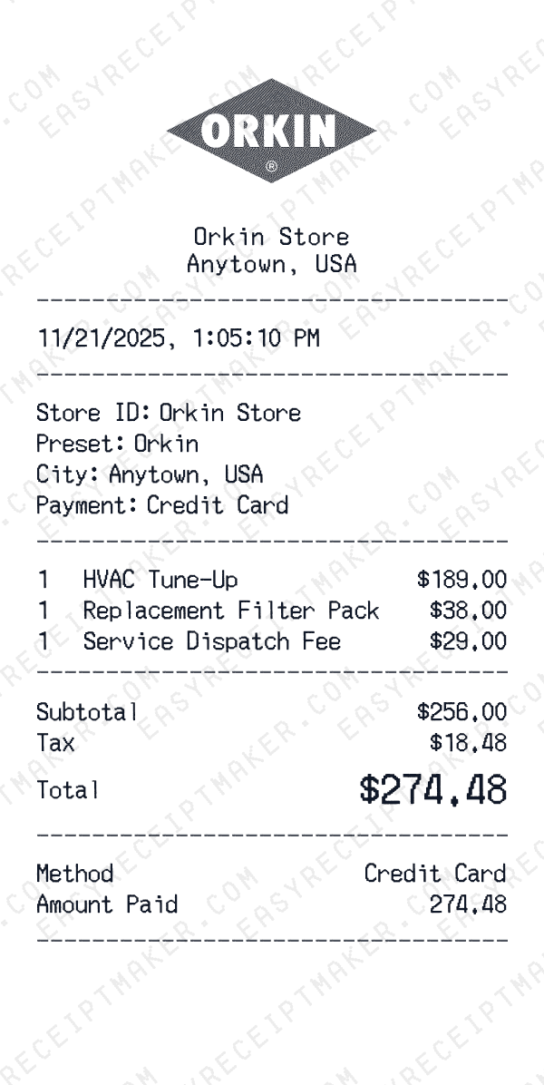 Orkin receipt preview