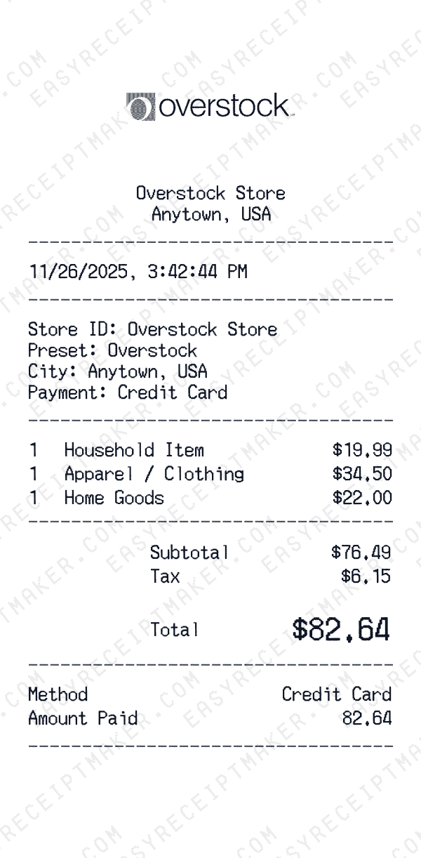Overstock receipt preview