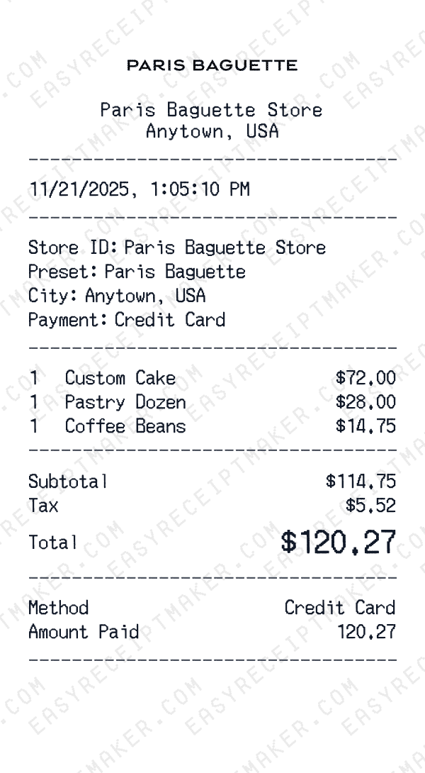 Paris Baguette receipt preview