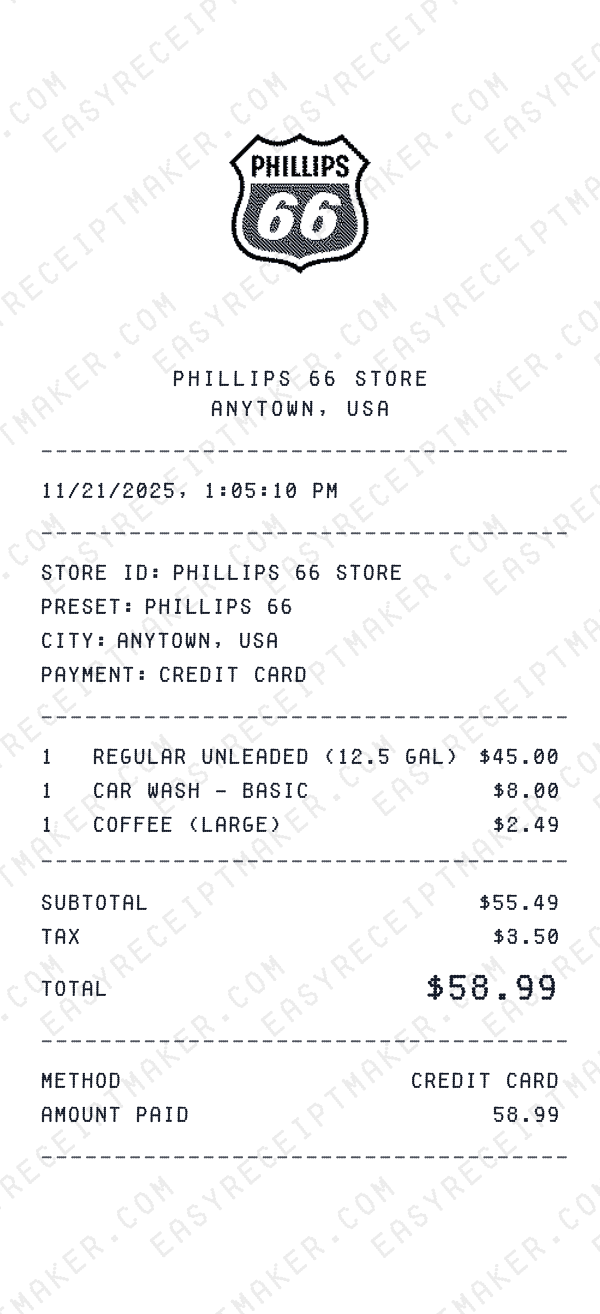 Phillips 66 receipt preview