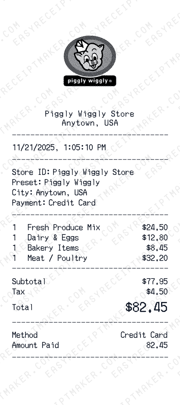 Piggly Wiggly receipt preview