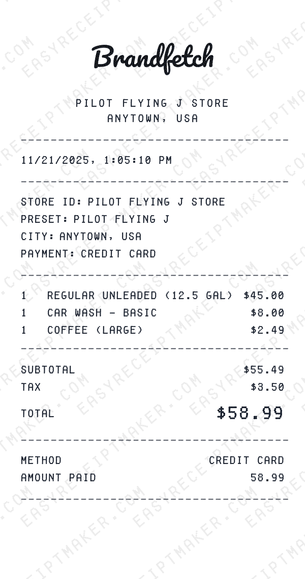 Pilot Flying J receipt preview