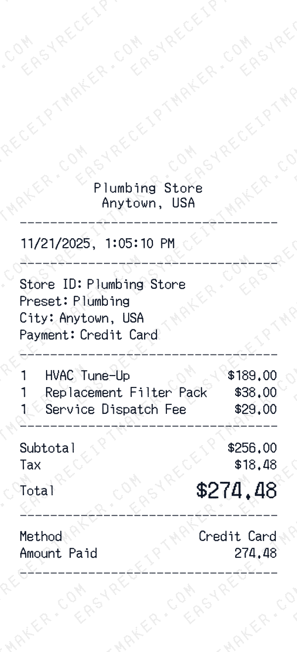 Plumbing Receipt Template Generator Plumbing receipt template generator preview