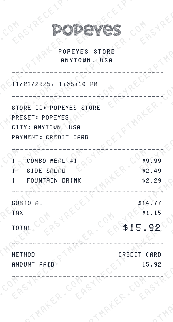 Popeyes receipt preview