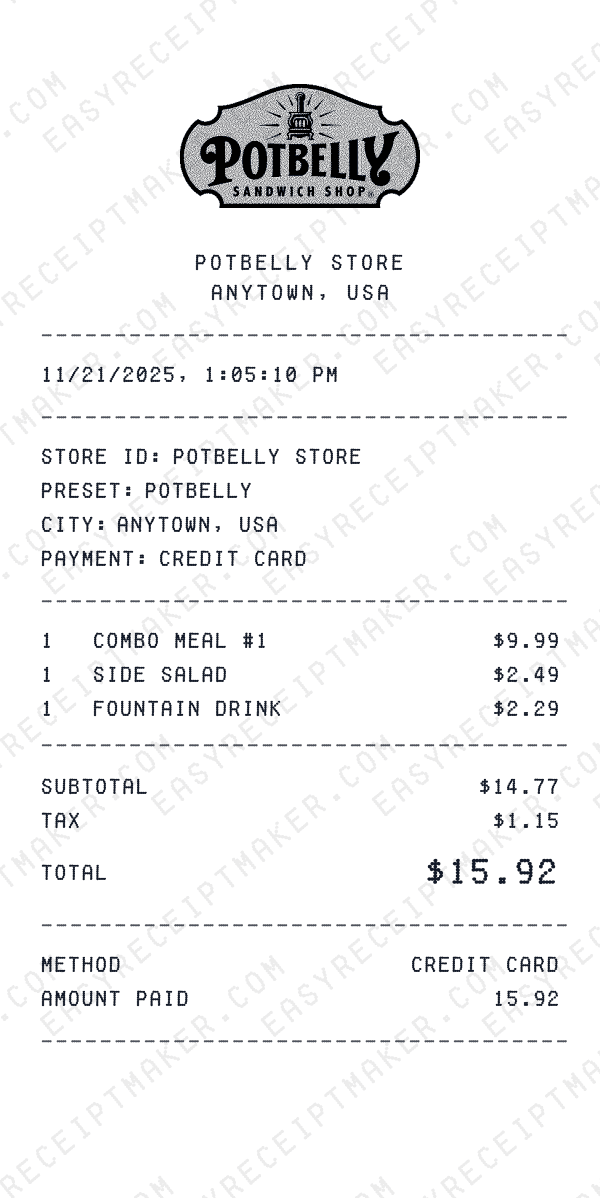 Potbelly receipt preview