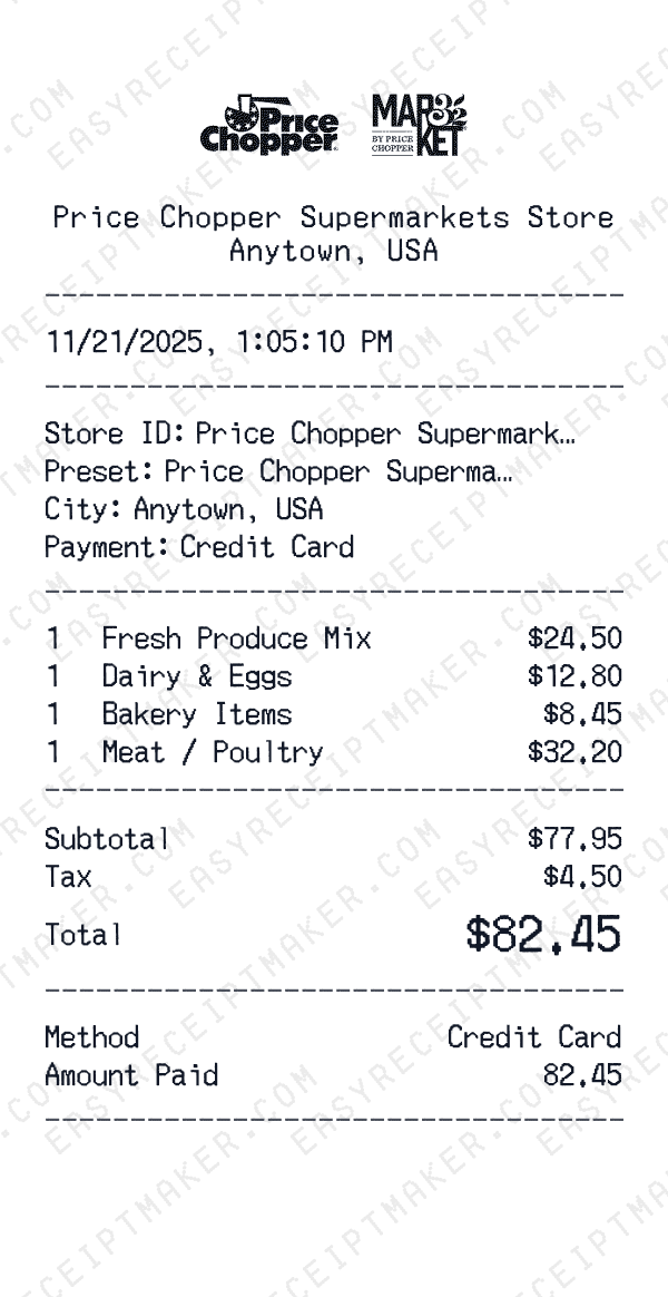 Price Chopper Supermarkets receipt preview