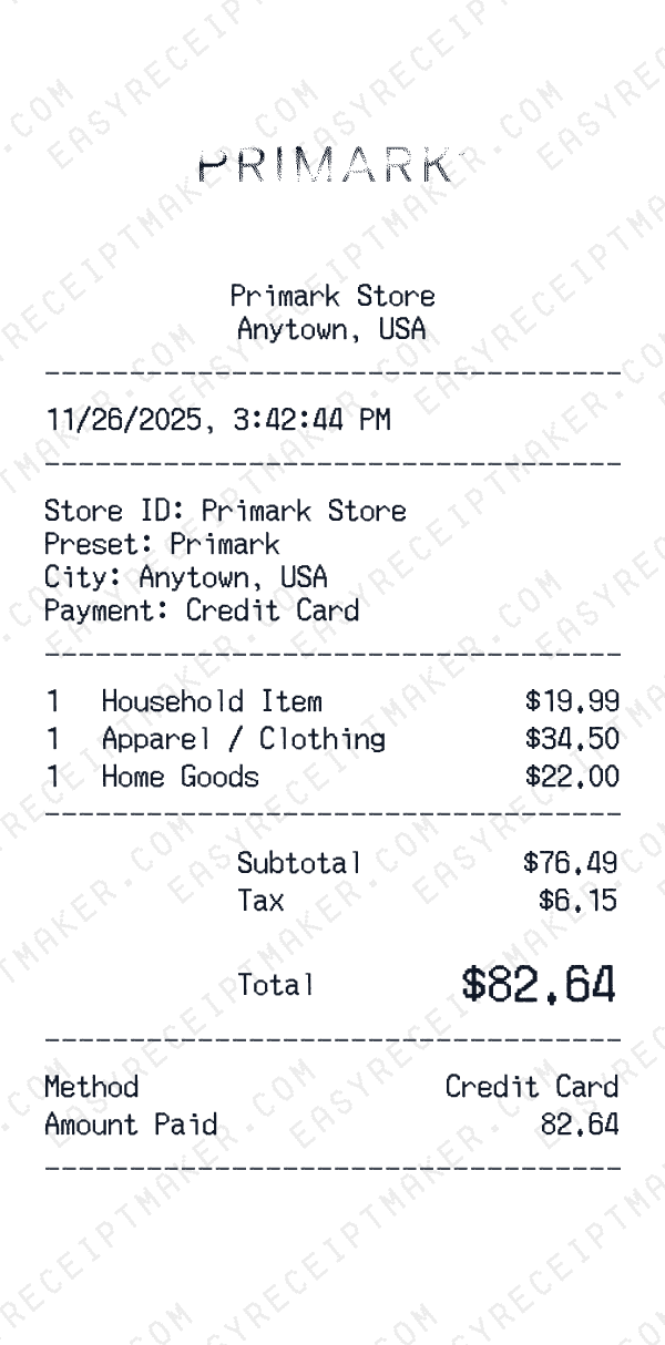 Primark receipt preview